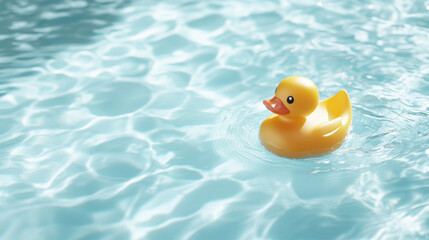 Yellow Rubber Duck Floating in Clear Blue Water. National Rubber Ducky Day.