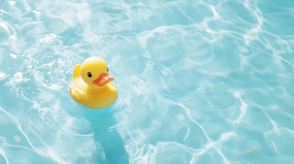Yellow Rubber Duck Floating in Clear Blue Water. National Rubber Ducky Day.