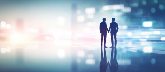 Businessmen shaking hands with a digital world background, double exposure photography, futuristic style Business network connection concept Generative AI
