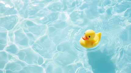 Yellow Rubber Duck Floating in Clear Blue Water. National Rubber Ducky Day.