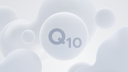 Coenzyme Q10 soft white particle. Vector 3d illustration. Liquid shapes. Skin care cosmetic product concept.