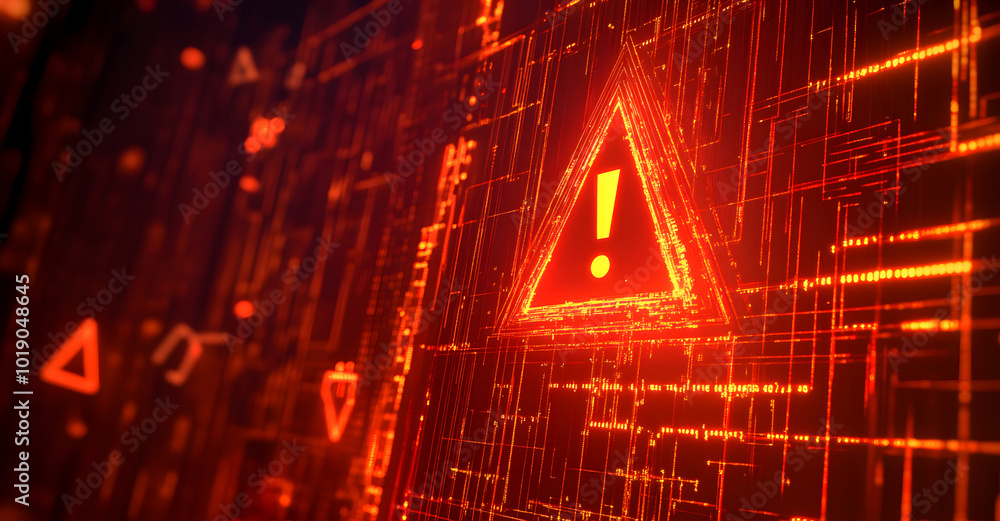 Poster creative red security alert on blurry backdrop. fraud and danger concept designs. 3d rendering desig