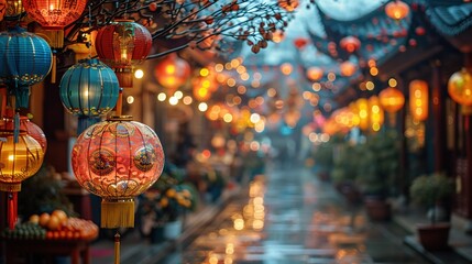 A festive market stall selling Lunar New Year decorations.