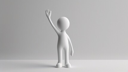 3D Figure Waving - Minimalist Greeting on White Background
