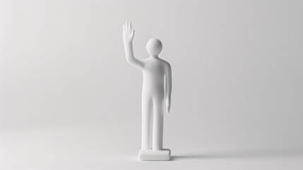Minimalist 3D Render of a White Figure Waving