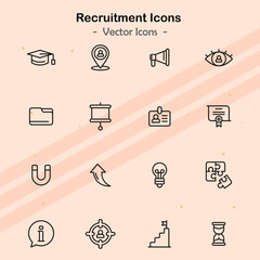 Icons representing themes related to recruitment and job hiring.