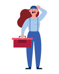 mechanic woman holds toolbox