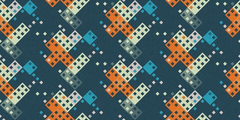 Simple glitch geometric seamless abstract banner with playful woven summer color. Bright whimsical gender neutral border bold irregular shape textile cotton effect edging.