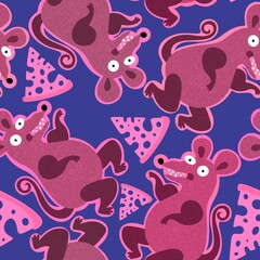 Cartoon animals seamless retro mouse pattern for fabrics and linens