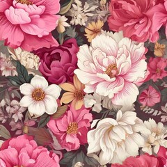 Fototapeta premium Seamless floral pattern in pink colours ideal for surface pattern design
