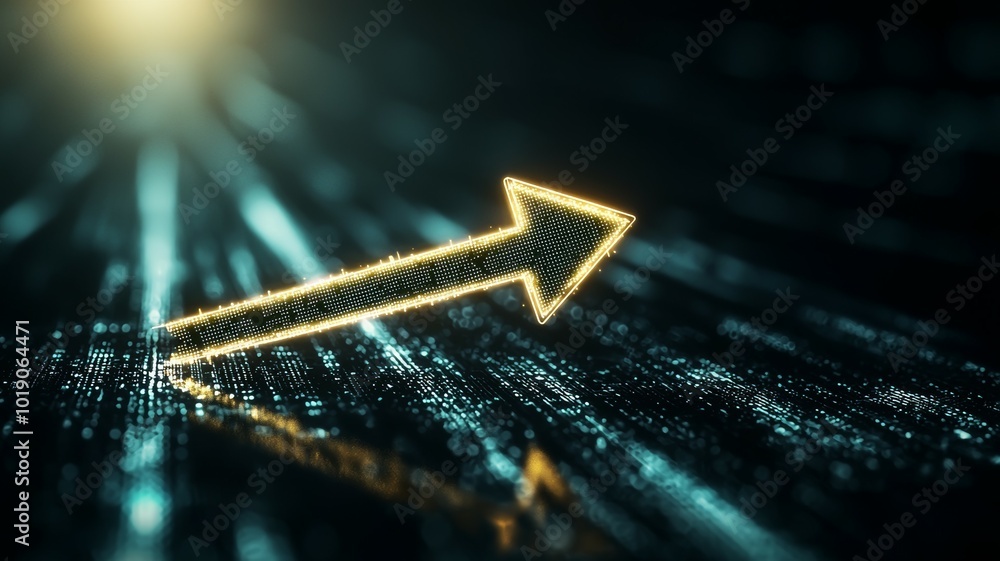 Poster dramatic upward arrow representing growth and progress in a digital data environment