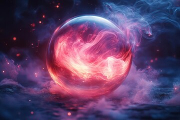 Obraz premium mysterious crystal ball emitting swirling tendrils of iridescent smoke against a dark shadowy background ethereal glow illuminates the sphere creating an atmosphere of mysticism and fortunetelling