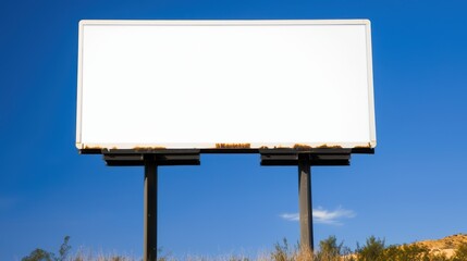 Fototapeta premium A blank billboard on a sunny day against a vibrant blue sky, ideal for advertisement mockups and promotions.