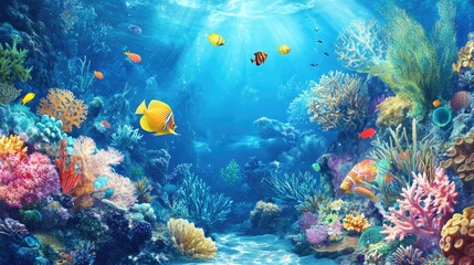 Vibrant Underwater Coral Reef Scene with Fish