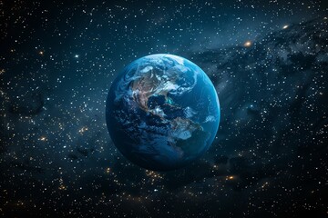 Obraz premium Half of earth illuminated against a black starry background with city lights at night