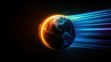 colorful planet earth, globe speeding through space, copy space background