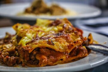 Lasaga on a white plate 