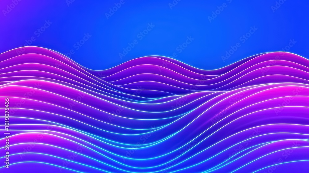 Poster colorful waves with vibrant pink and blue tones creating a dynamic visual flow against a gradient ba
