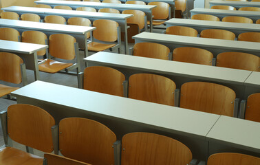 Empty seats in new modern clean lecture hall or classroom