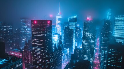 Illuminated Nighttime City Skyline with Moody Atmospheric Lighting Adding Urban Energy and Modern Architecture To This Image