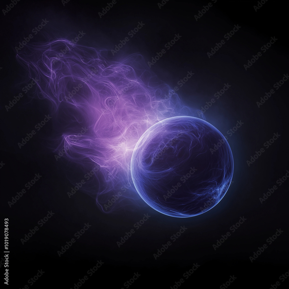 Poster cosmic dynamics visualized: a concept of gas jets from planets in purple