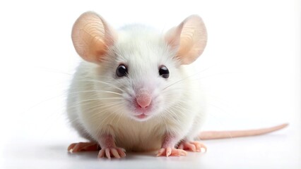 A cute white mouse flying in the air, isolated on a white background