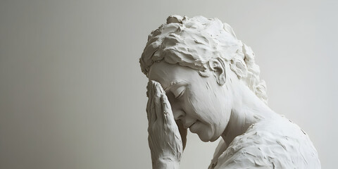 A whimsical representation of a person sculpting a statue from clay. Sculpting process.


