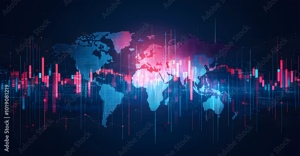 Poster forex trading chart with an upward trend on digital globe background design. 3d rendering design