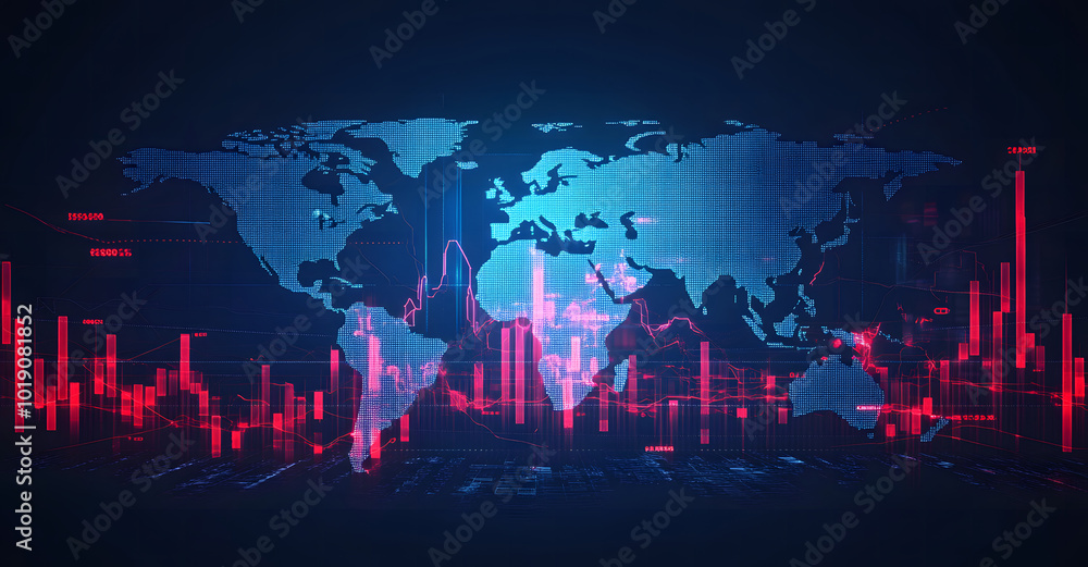 Poster forex trading chart with an upward trend on digital globe background design. 3d rendering design