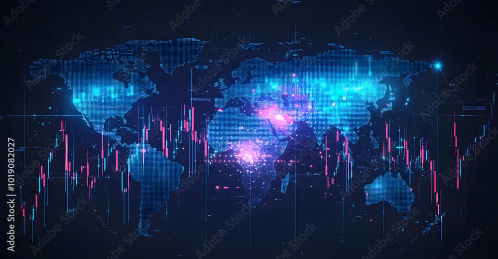 Poster forex trading chart with an upward trend on digital globe background design. 3d rendering design