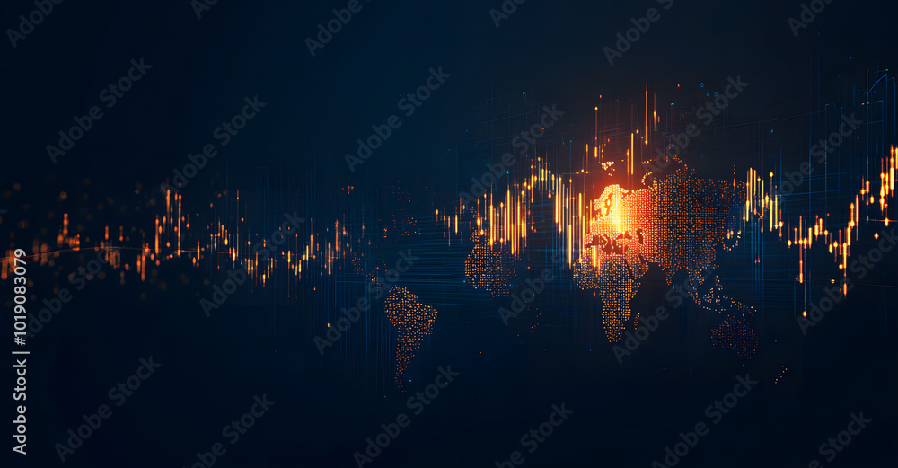 Poster forex trading chart with an upward trend on digital globe background design. 3d rendering design