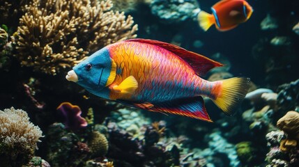 Fototapeta premium Vibrant Coral Reef Fish Swimming in Clear Water