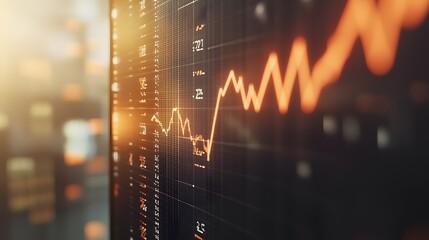 Close-up of digital screen showing downward-trending line graph, symbolizing rate cut in financial markets, economic adjustment concept