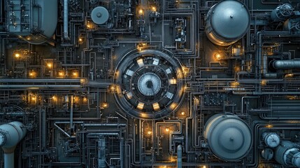 Industrial Network of Pipes and Tanks with Lights