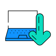 laptop downloading data computer line icon vector. laptop downloading data computer sign. isolated symbol illustration