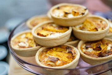 Small tartlets with pears. Close up 