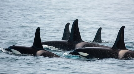 Fototapeta premium Majestic Orcas Swimming in Ocean Waters