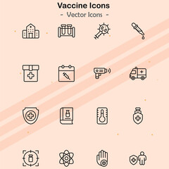 Icons depicting themes related to vaccines and healthcare.