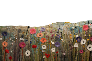 PNG Embroidery flower landscape painting.