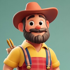 Fototapeta premium 3D Farmer Icon: Agriculture and Farming Illustration Logo