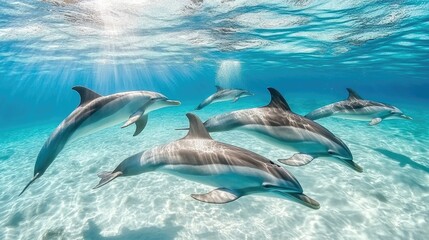 Obraz premium Graceful Dolphins Swimming in Crystal Clear Water