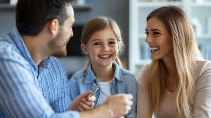 Joyful couple receives keys from realtor during family gathering for new home purchase celebration