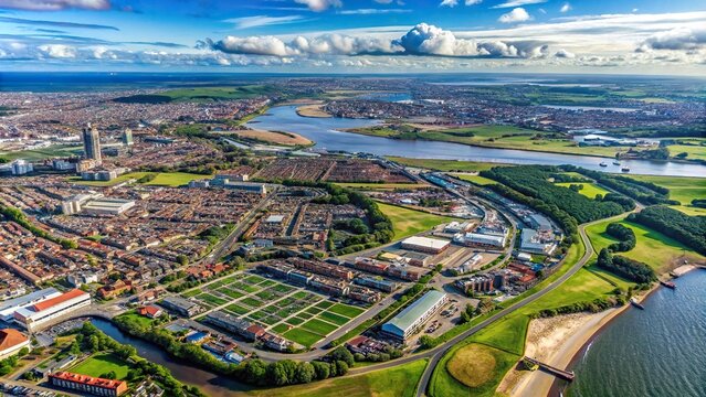Aerial view of South Tyneside in Great Britain