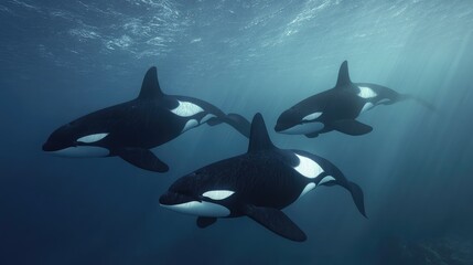 Majestic Orcas Swimming Beneath the Ocean Surface