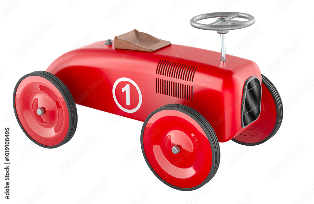 Poster retro push car, retro roller ride. 3d rendering isolated on transparent background