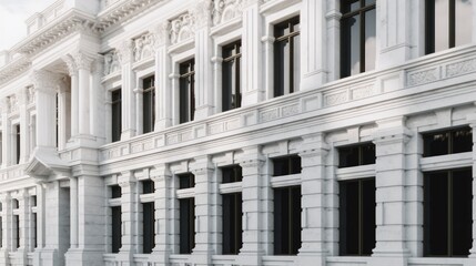 Fototapeta premium Close-up of the facade of a building with white columns.
