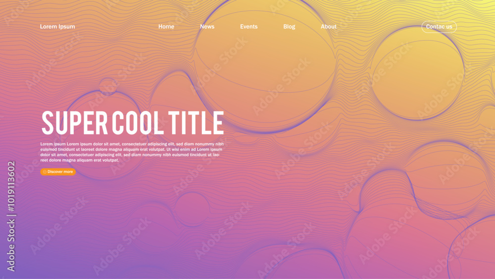 Poster landing page abstract design with dynamic line bubbles . template for website or app.