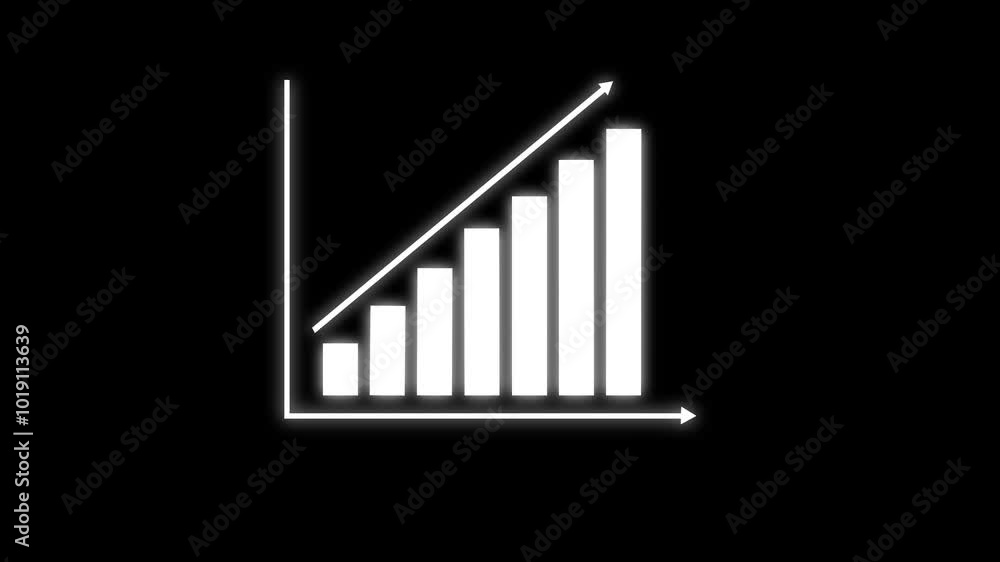 Poster graph with rising up arrow and bar stats, financial data and diagrams showing a steady increase in p
