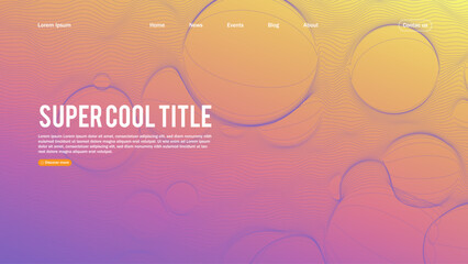 Landing page abstract design with dynamic line bubbles . Template for website or app.