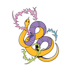 Vector Y2k Snake Neon Tribal Cartoon Illustration Isolated